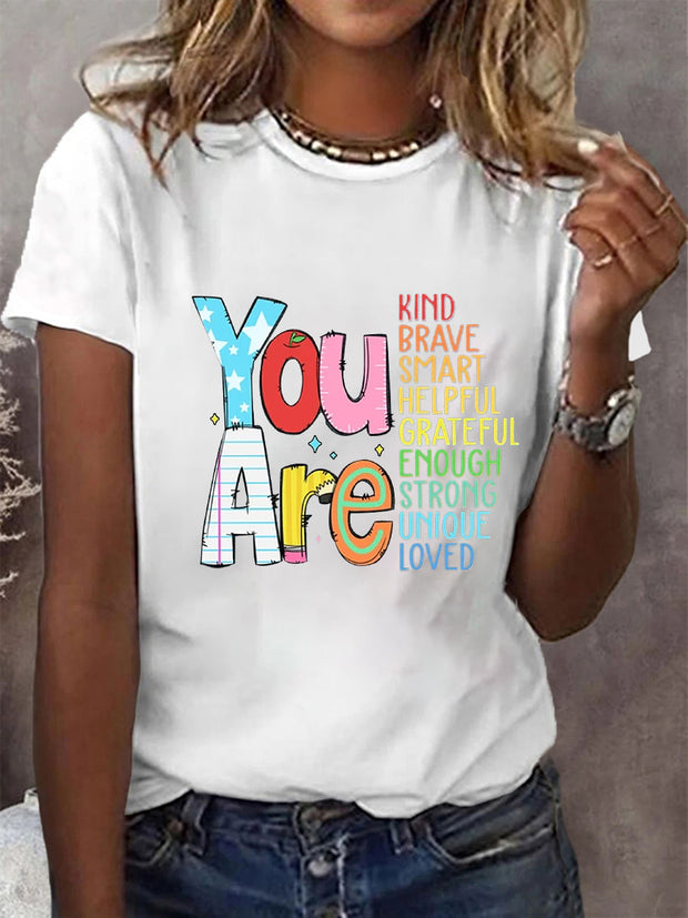 Women's You Are  Mental Health Awareness Printed O-Neck Short Sleeve T-Shirt