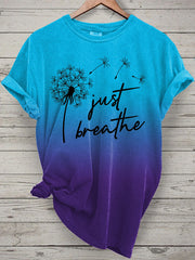 Women's Just Breath Mental Health Awareness Printed O-Neck Short Sleeve T-Shirt