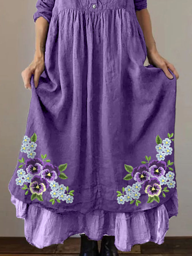 Women's Purple Forget Me Not Print Alzheimer's Awareness Dress