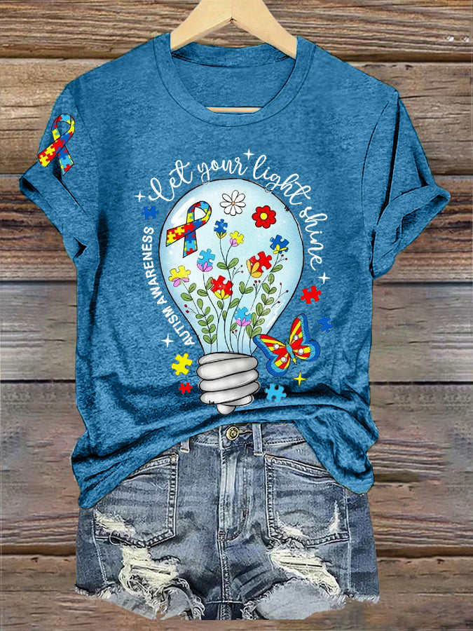 Women's Let Your Light Shine Autism Awareness,Autism Mama,Autism Supporter Tee