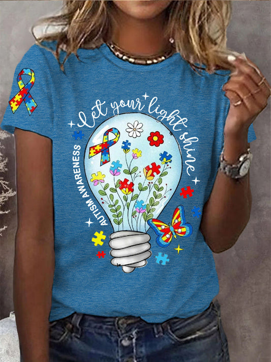 Women's Let Your Light Shine Autism Awareness,Autism Mama,Autism Supporter Tee