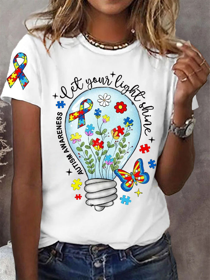 Women's Let Your Light Shine Autism Awareness,Autism Mama,Autism Supporter Tee