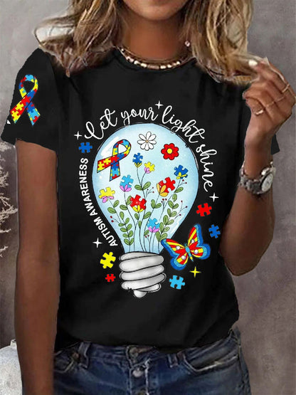 Women's Let Your Light Shine Autism Awareness,Autism Mama,Autism Supporter Tee