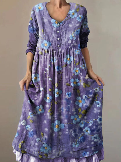 Women's Purple Forget Me Not Print Alzheimer's Awareness Dress