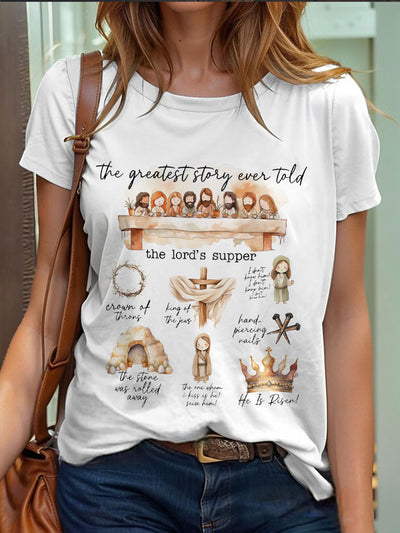 Women's Easter Jesus Risen Story Printed T-shirt