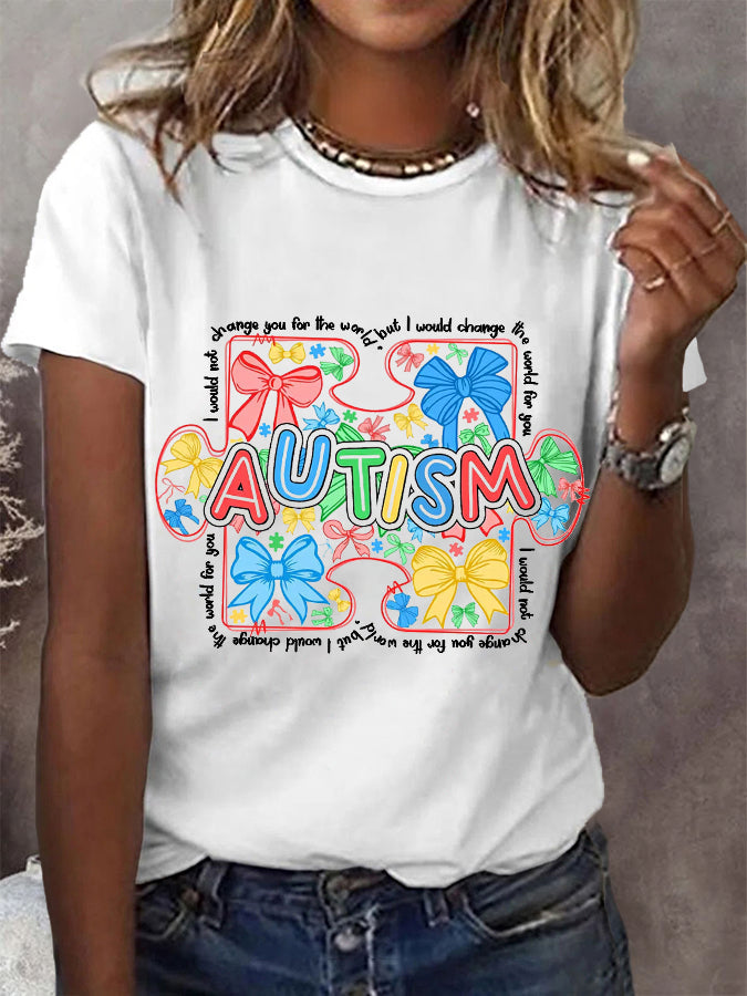 Women's Autism Awareness Coquette Print Retro Autism Bow,Autism Mama,Autism Supporter Tee