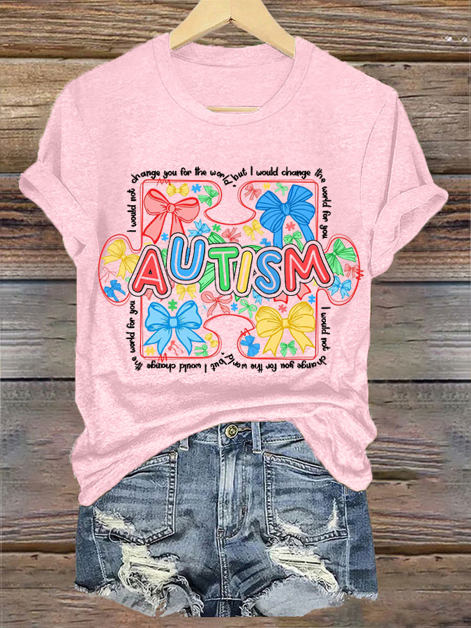 Women's Autism Awareness Coquette Print Retro Autism Bow,Autism Mama,Autism Supporter Tee