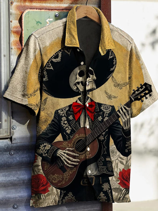 Men's Retro Western Print Short Sleeve Shirt