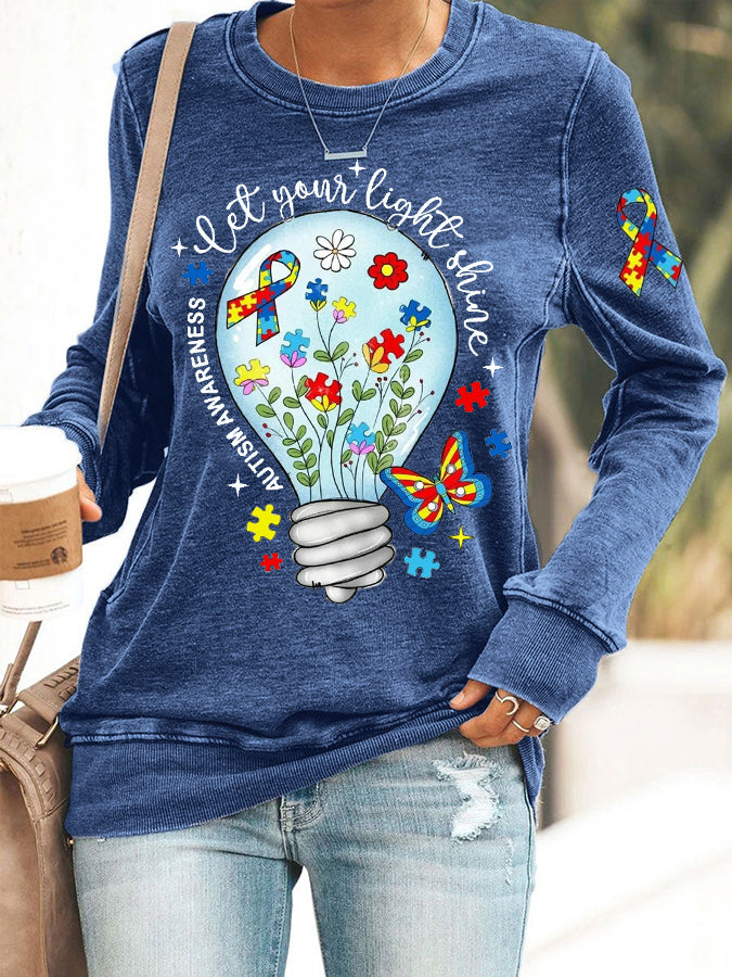 Women's Let Your Light Shine Autism Awareness,Autism Mama,Autism Supporter Sweatshirt