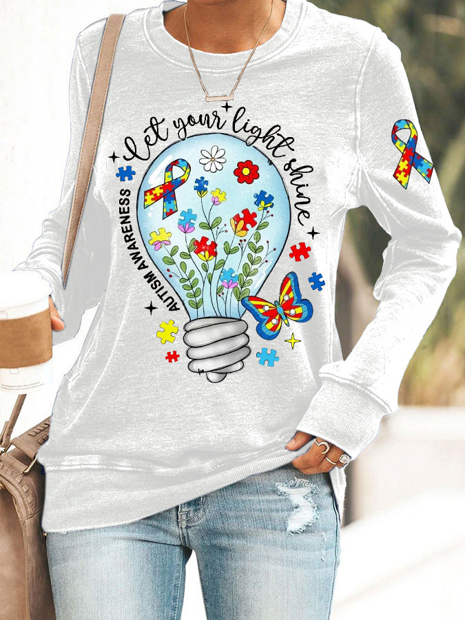 Women's Let Your Light Shine Autism Awareness,Autism Mama,Autism Supporter Sweatshirt