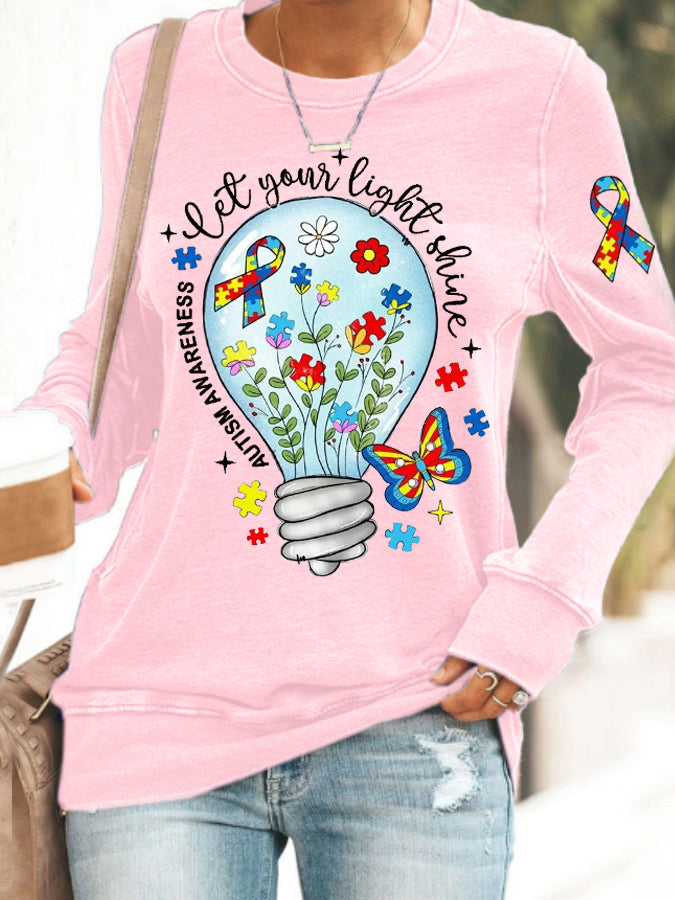 Women's Let Your Light Shine Autism Awareness,Autism Mama,Autism Supporter Sweatshirt