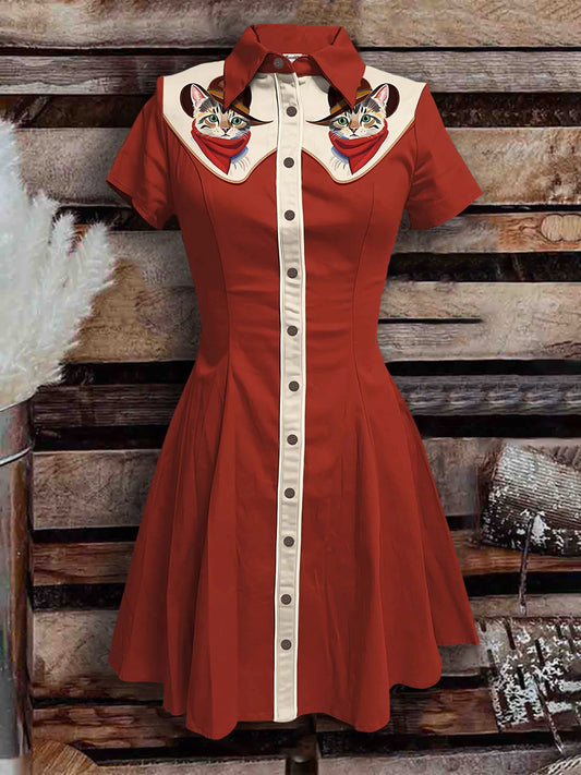 Women's Short Sleeves Button-down Dress