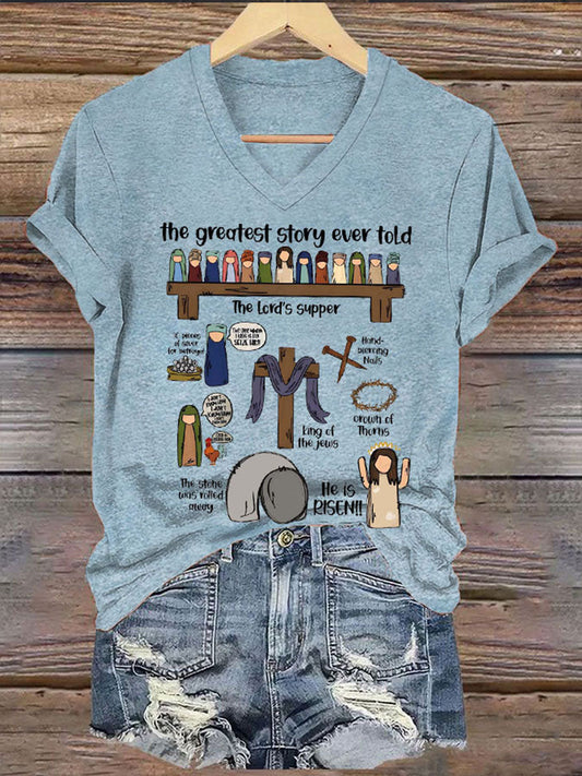 Women's Easter Jesus Risen Story Printed T-shirt