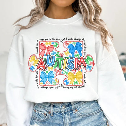 Women's Autism Awareness Coquette Retro Autism Bow,Autism Mama,Autism Supporter Sweatshirt