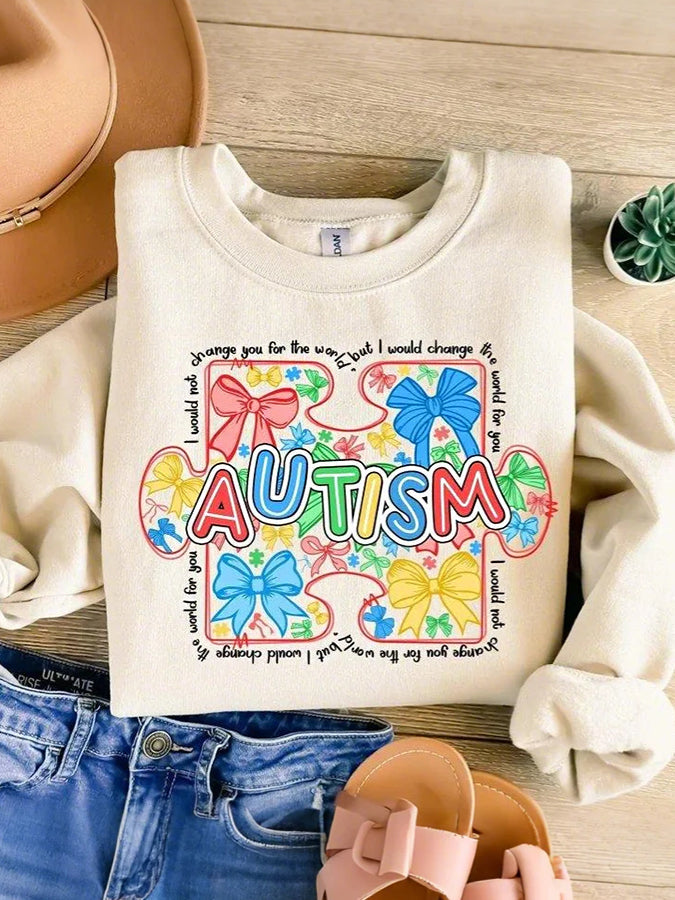 Women's Autism Awareness Coquette Retro Autism Bow,Autism Mama,Autism Supporter Sweatshirt