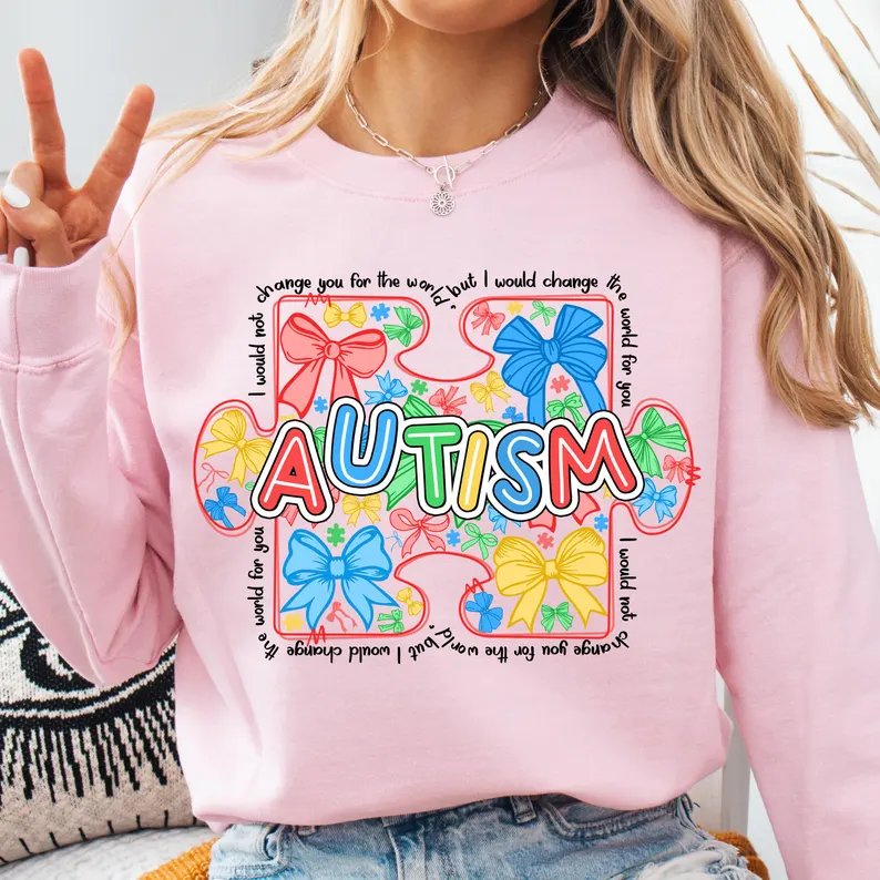 Women's Autism Awareness Coquette Retro Autism Bow,Autism Mama,Autism Supporter Sweatshirt