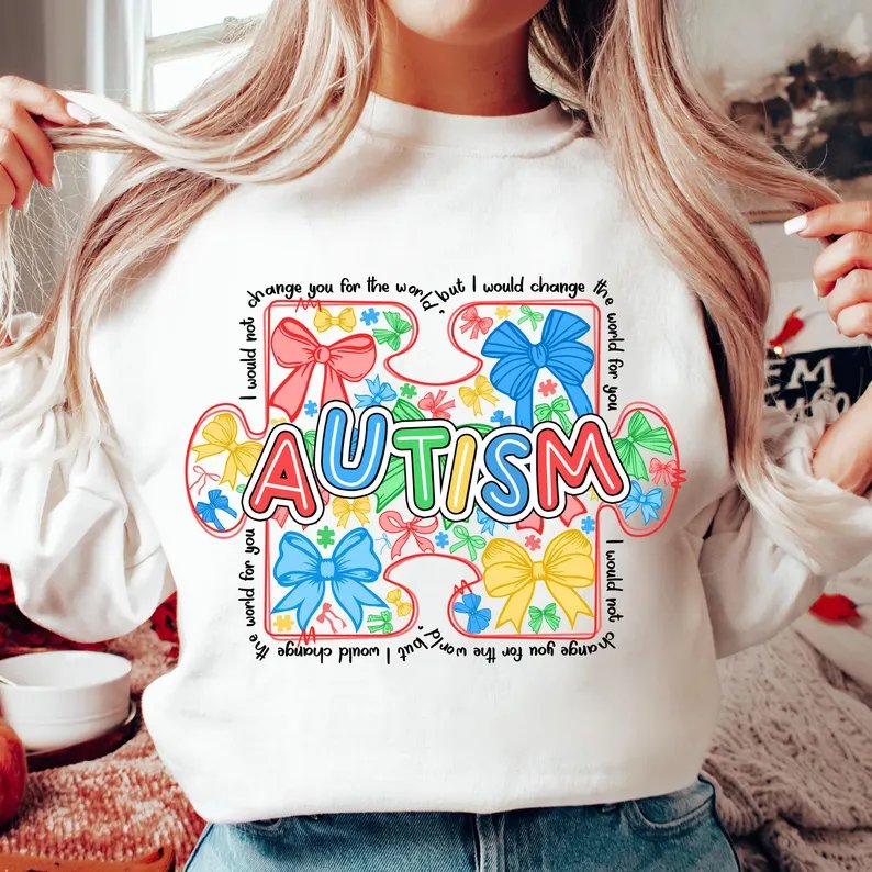 Women's Autism Awareness Coquette Retro Autism Bow,Autism Mama,Autism Supporter Sweatshirt