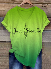 Women's Just Breathe Mental Health Matter Gradient Print V-Neck Tee