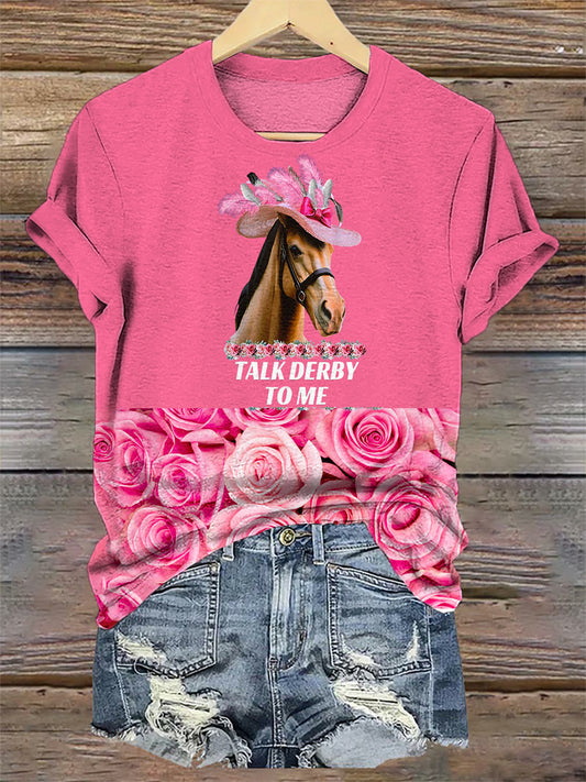 Womens Derby Horse Rose Print T-shirt