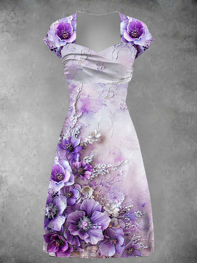 Women's Purple Floral Print Casual Dress