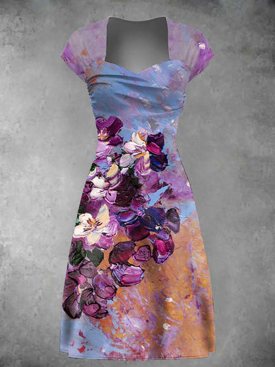 Women's Alzheimer's Purple Oil Painting Floral Dress