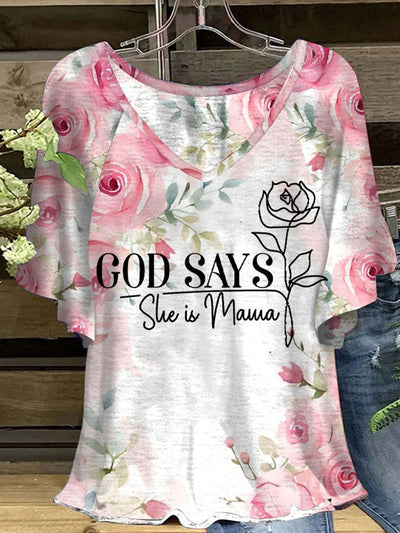 Women's Mother's Day God Say She Is Mom Printed Top