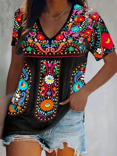 Women's Mexico Cinco De Mayo Floral Art Printed Top