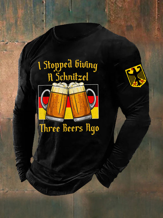 Men's I Stopped Giving A Schnitzel Three Beers Ago Printed Long Sleeve T-Shirt