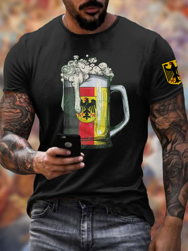 Men's German Beer Mug Printed Short Sleeve T-Shirt