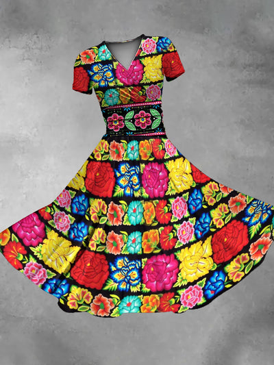 Women's Mexico Cinco De Mayo Floral Art Printed Dress