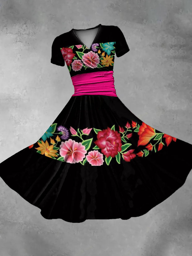 Women's Mexico Cinco De Mayo Floral Art Printed Dress