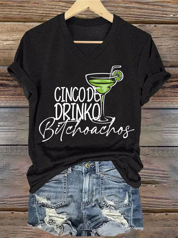 Women's Cinco De Mayo Printed V-Neck Casual Short Sleeve T-Shirt