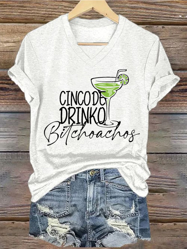 Women's Cinco De Mayo Printed V-Neck Casual Short Sleeve T-Shirt