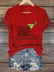 Women's Cinco De Mayo Printed V-Neck Casual Short Sleeve T-Shirt