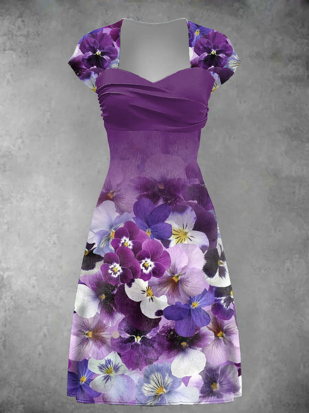 Women's Purple Floral Print Casual Dress