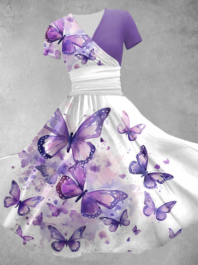 Women's Purple Butterfly Print Casual Dress