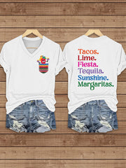 Women's Cinco De Mayo Printed V-Neck Short  Sleeve T-Shirt