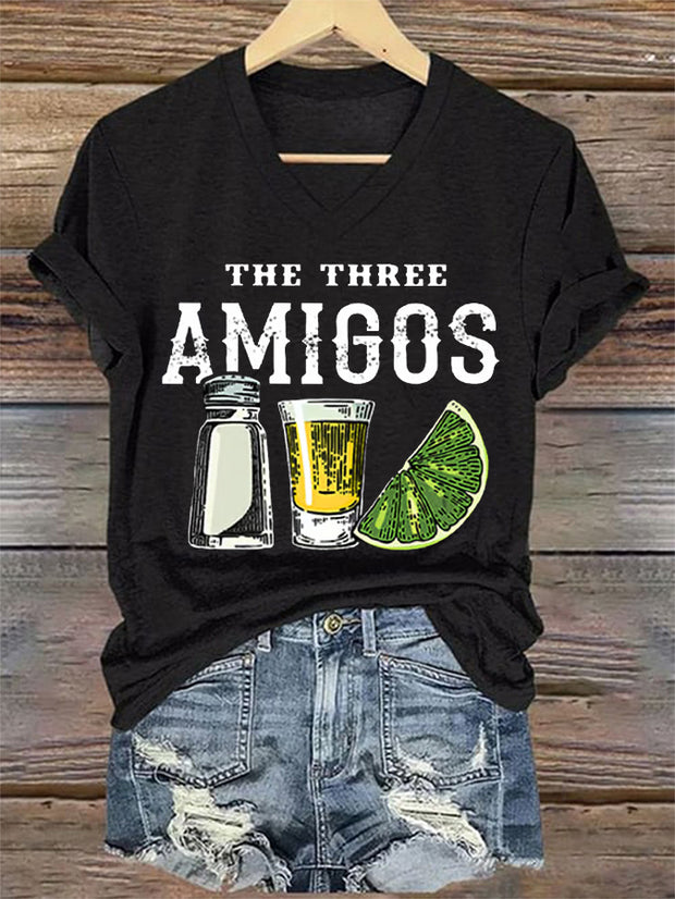 Women's Funny The Three Amigos Cinco De Mayo Casual V-Neck Tee