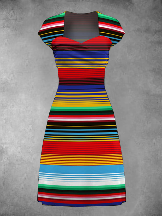 Women's Cinco De Mayo Mexican Traditional Stripes Print Dress