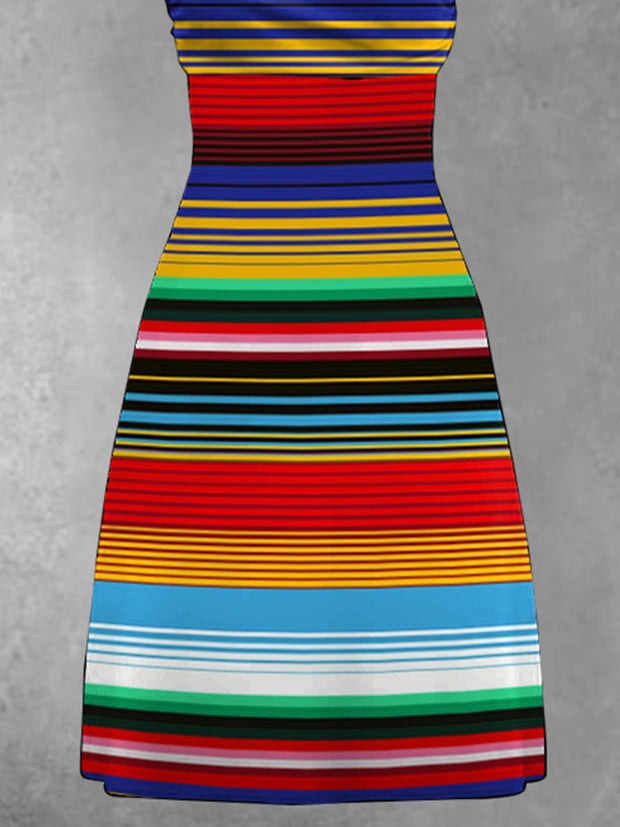 Women's Cinco De Mayo Mexican Traditional Stripes Print Dress