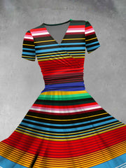 Women's Cinco De Mayo Mexican Traditional Stripes Print Dress