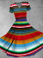 Women's Cinco De Mayo Mexican Traditional Stripes Print Dress