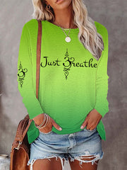 Women's Just Breathe Mental Health Matter Gradient Long-Sleeve Top