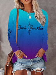 Women's Just Breathe Mental Health Matter Gradient Long-Sleeve Top