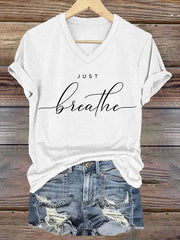 Women's Just Breathe Gradient Print V-Neck Tee