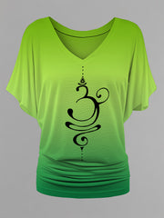 Women's Just Breathe Om Symbol Gradient Print V-Neck Top