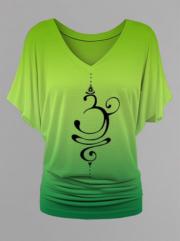 Women's Just Breathe Om Symbol Gradient Print V-Neck Top