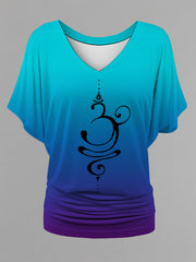 Women's Just Breathe Om Symbol Gradient Print V-Neck Top