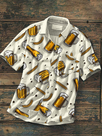 Men's Beer Print Short Sleeve Shirt