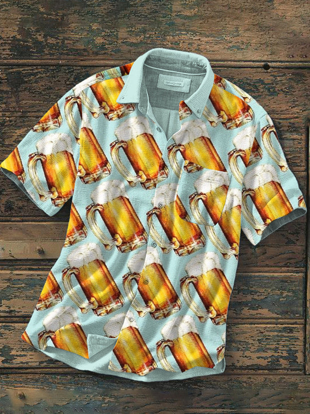 Men's Beer Print Short Sleeve Shirt